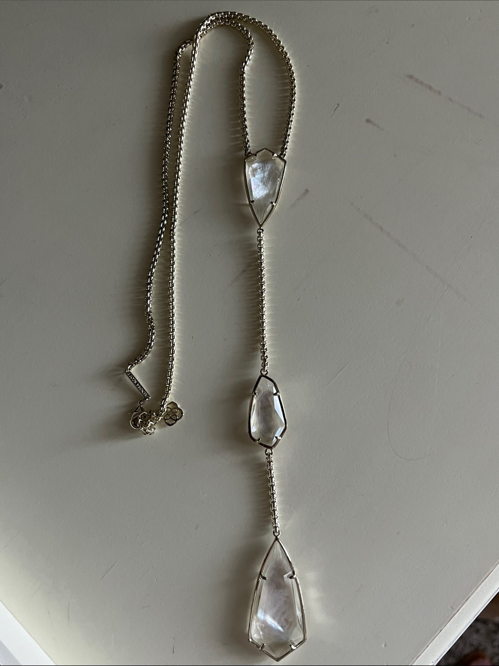 Kendra Scott Silver Clear Crystal Triple Drop Lariat Necklace